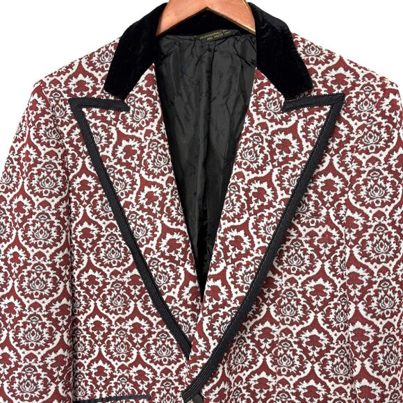 Palm Beach red Wh  Brocade  Tuxedo Prom Formal Jacket Vintage 70’s - Picture 2 of 15
